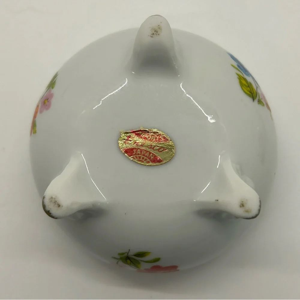 VTG ENESCO Hand Painted Flowers Trinket Box JAPAN
